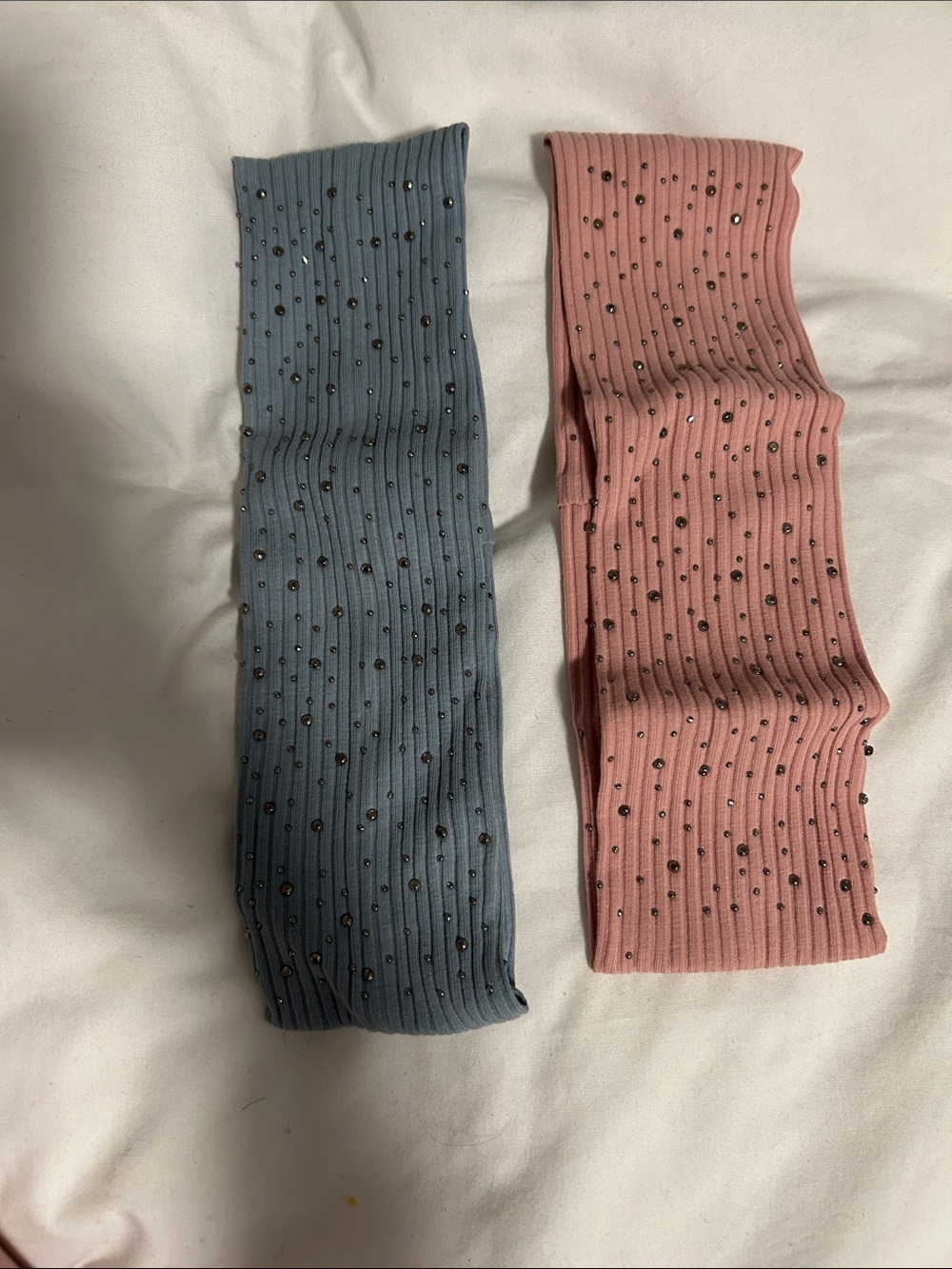 Ribbed rhinestone Headbands - Pink and Blue